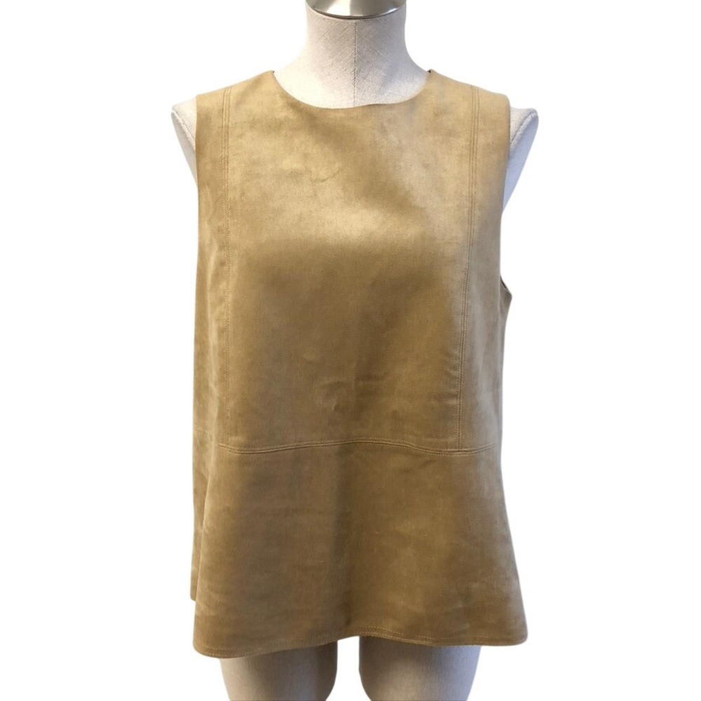 Babaton Faux Suede Top Womens L Large Tan Sleeveless Round‎ Neck Minimalist